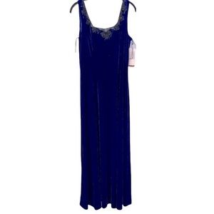 Vintage NWT J.R. Nites by Caliendo Velvet Royal Blue Evening Gown Maxi Dress
